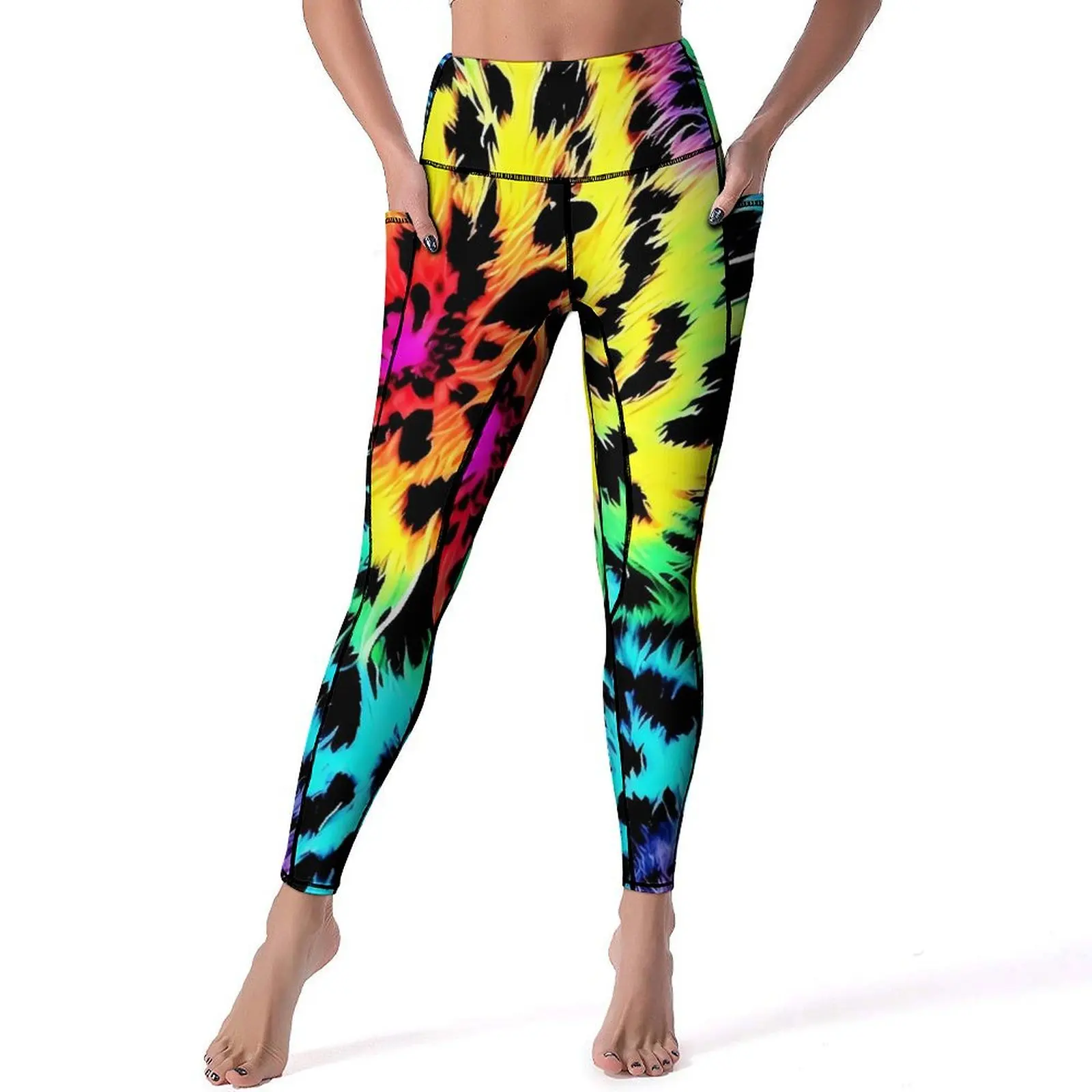 Tie Dye Rainbow Yoga Pants Leopard Print Leggings Sexy High Waist Breathable Yoga Sports Tights Stretch Design Running Leggins