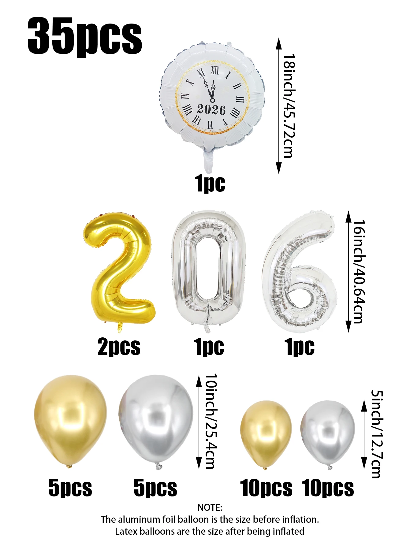 35 قطعة مجموعة بالونات السنة الجديدة 2026، مناسبة لتزيين حفلات رأس السنة الجديدة، حفلة رأس السنة 2026، عيد الميلاد، حفل التخرج #2