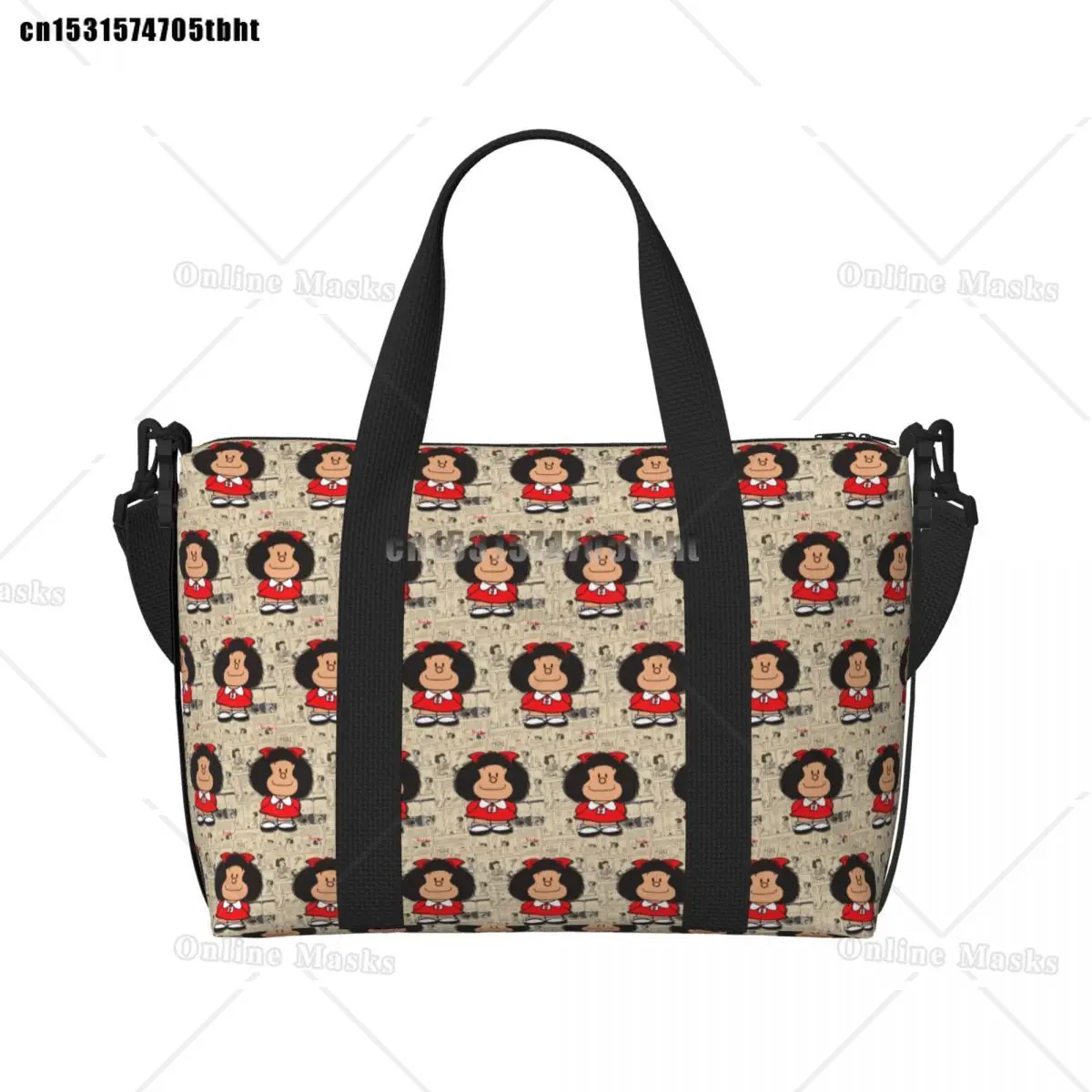 Vintage Mafalda Manga Tote Bag Women Large Capacity Quino Comic Cartoon Gym Beach Shoulder Travel Bag