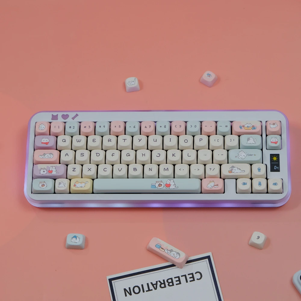126 Keys Cute Cat Keycaps XOA MOA Profile Keycap PBT Dye Sublimation Key Caps For MX Switch Mechanical Keyboard