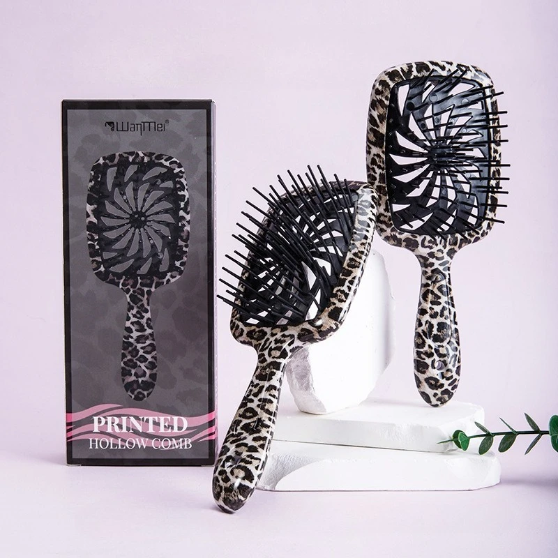 Anti-Static Leopard Pattern Hollow Hair Brush Air Cushion Comb Volumizing Styling for Professional Salon Styling Tool Women Gift