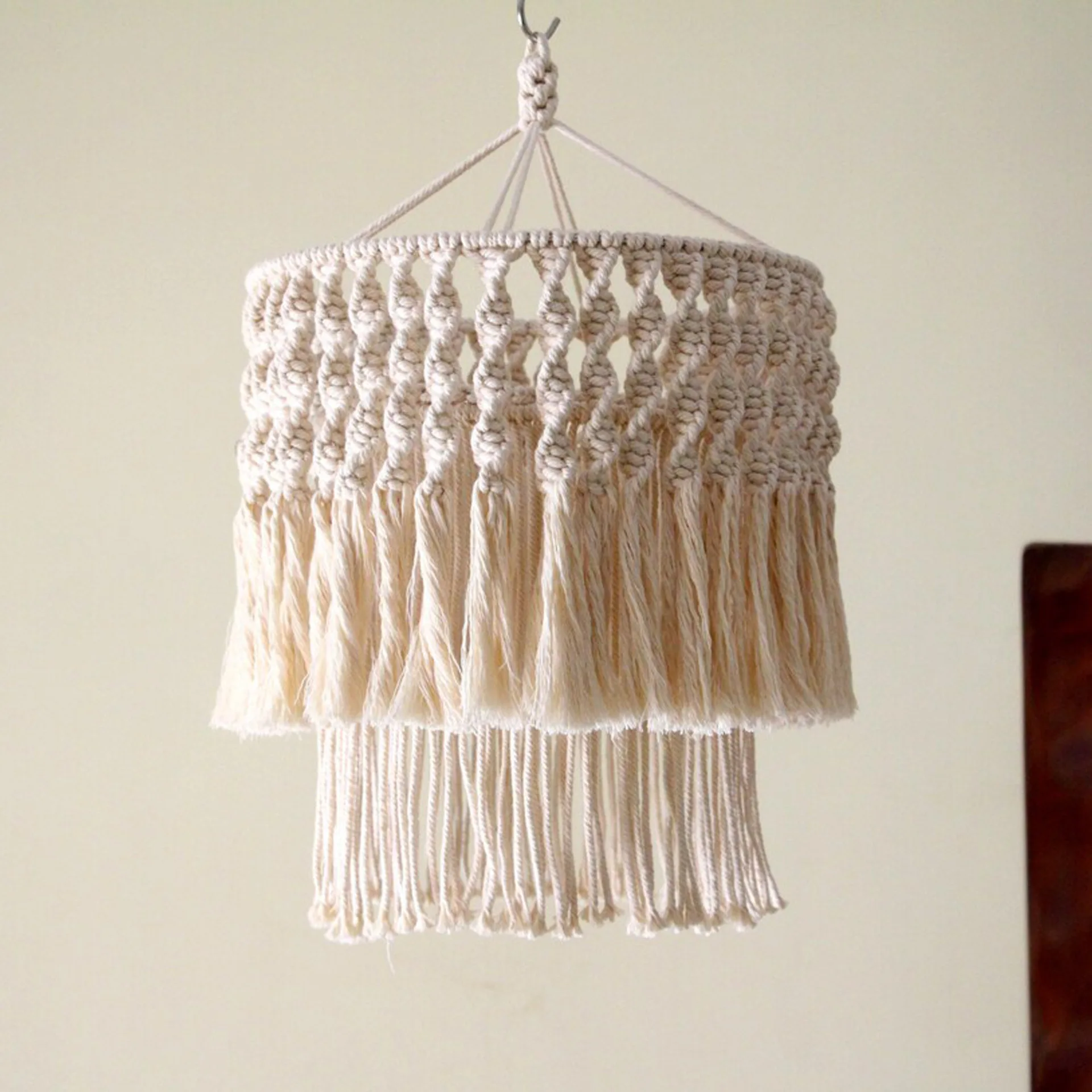Handmade Macrame Lampshade Tapestry Hanging Chandelier Curtain Bohemia Tapestry Wall Hanging Tassel Pendant Artistic  Boho Decor