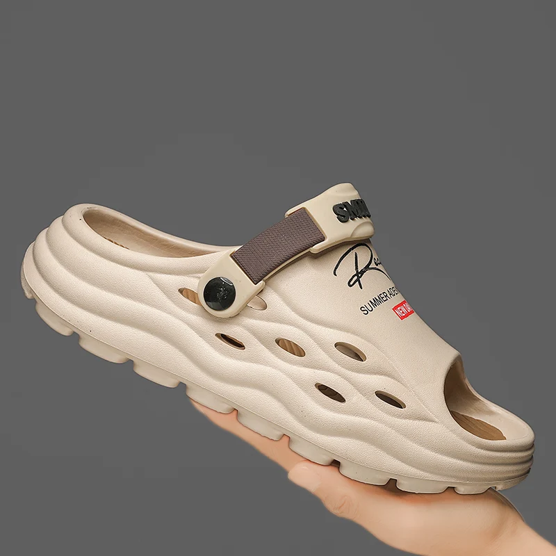 

Новые летние мужские шлепанцы-сабо для улицы, мягкие, легкие, с толстой подошвой, в корейском стиле, износостойкие пляжные тапочки