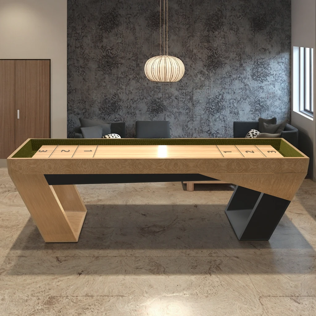 Shuffleboard Table, Modern Solid Wood, 9ft/12ft/14ft/16ft, Slate Surface, Cushion Included, 3-5 Year Warranty, Indoor Game Table