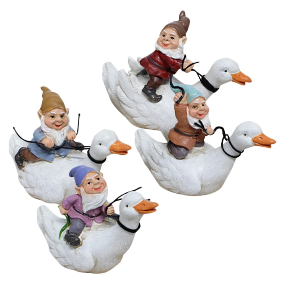 

4 Riding Gnomes Statues Garden Mini Resin Gnomes Decor Waterproof Fairy Yard Decorations Outdoor Resin Landscape