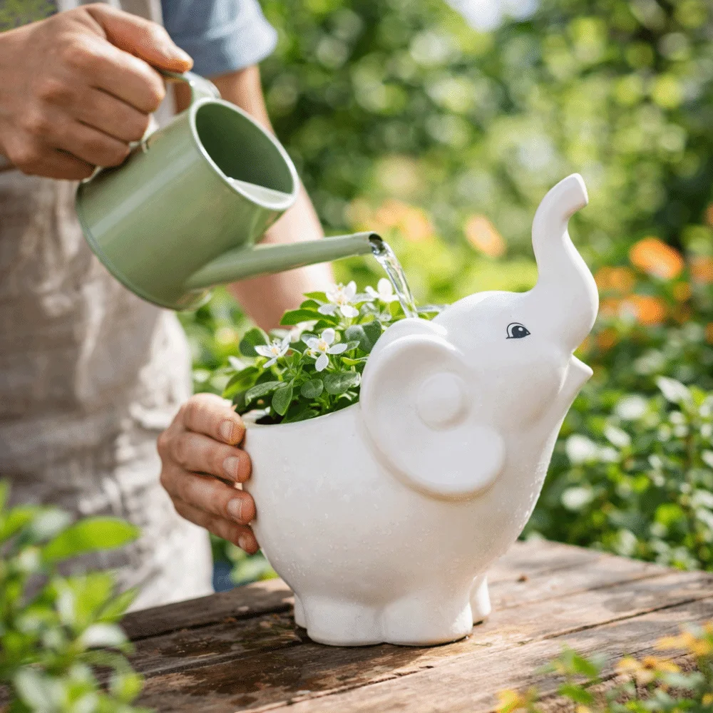 

Садовые принадлежности: Керамический цветочный горшок в форме слона для суккулентов, практичный, ручной работы, милый, минималистичный, для растений, садовое искусство