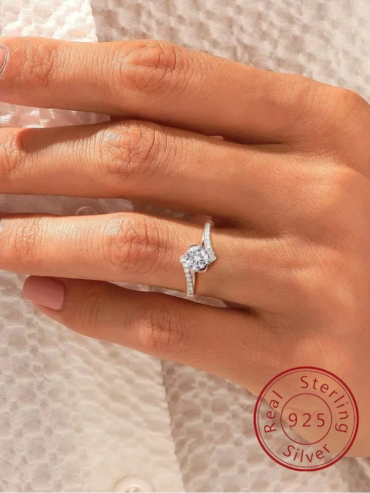 925 فضة الملتوية الذراع الصليب قطرة الماء الكلاسيكية الزركون الدائري للنساء الذكرى حفلة ارتداء اليومي الفاخرة غرامة مجوهرات