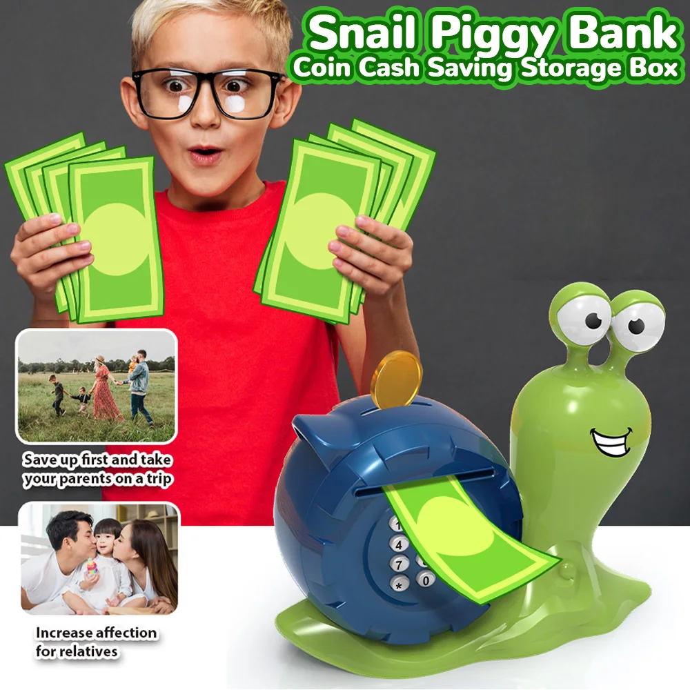 Snail Piggy Bank Toy Pretend Play Cartoon Animal Money Box Coin Cash Saving Storage Box Educational Birthday Gift for Kids