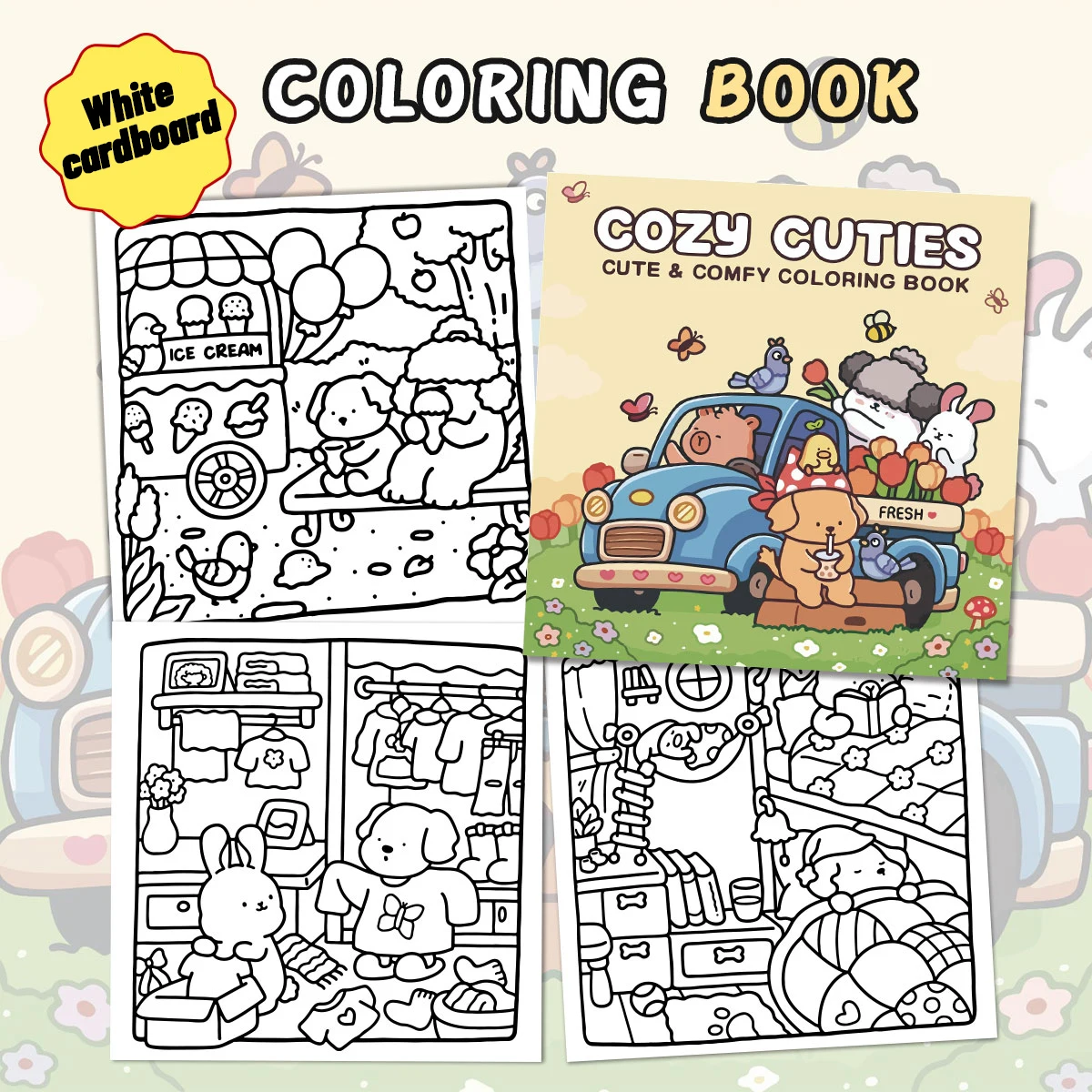 Comfortable daily life coloring book, Warm scenes like travel & dates, relaxing DIY doodling for stress relief.