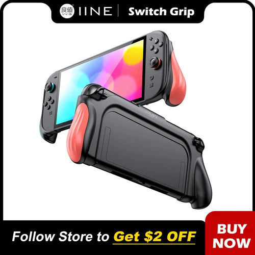 Funda IINE Grip para Switch 2/Apuñadura ergonómica/Compatible con base/Fácil instalación/Solo 65g