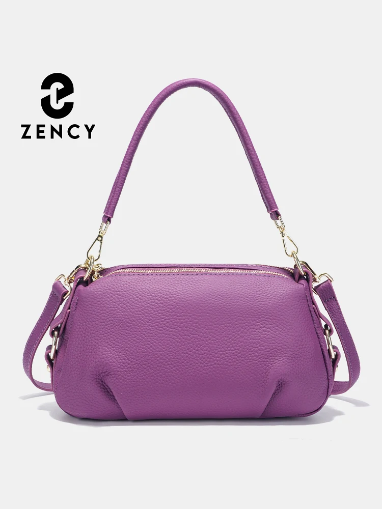 Zency Women's Genuine Leather Bag Simple High Quality Pillow Handbag Female Shoulder Crossbody Dark Purple Bags