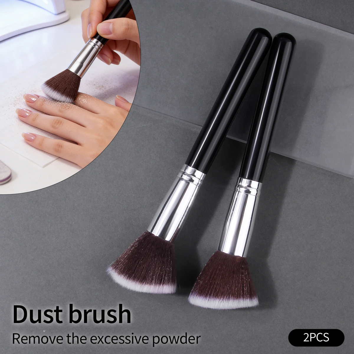 2 pieces of soft angled nail brushes for quick cleaning of nail dust during manicure, professional nail cleaning brush tools