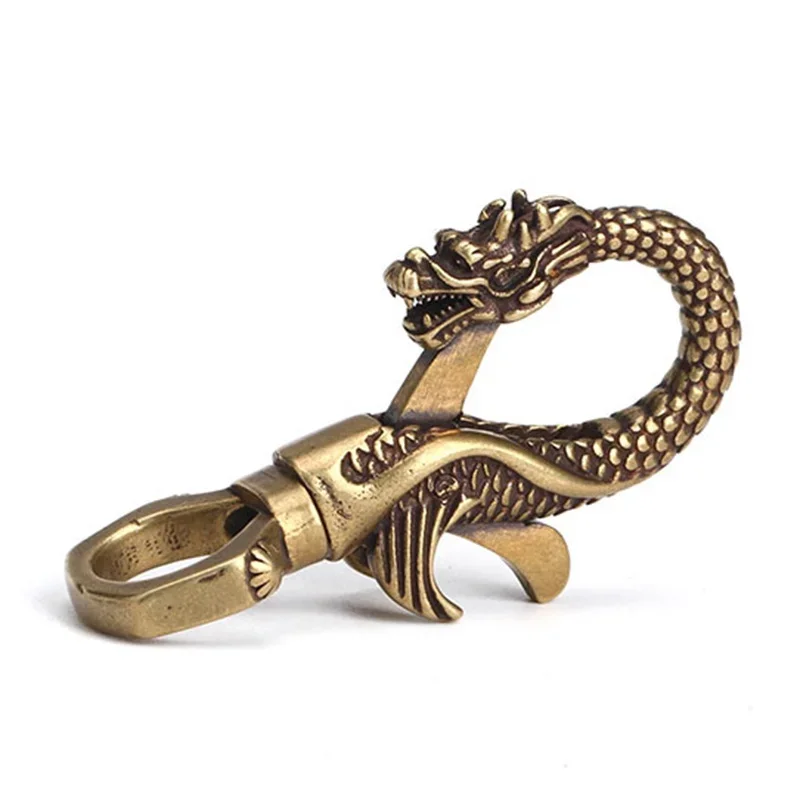 Retro Brass Dragon Figurine Mini Statue Keychain Ornament Home Desk Decor