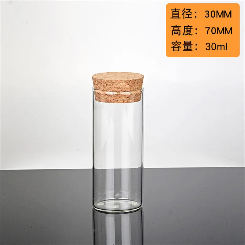 

70pcs 30*70mm 30ml Glass Test Tube With Cork Flat Bottom Transparent Lab Empty Scented Tea Drink Candy Storage Tubes