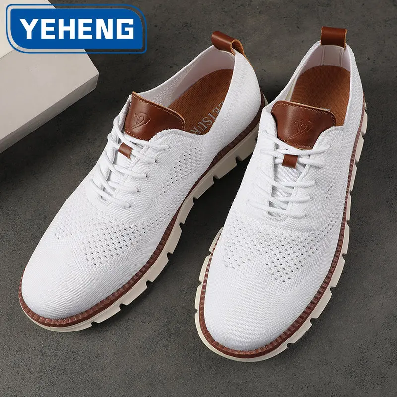 Zapatillas de deporte informales para hombre, zapatos planos Brogue de malla, ligeros y transpirables, cómodos, para conducir al aire libre,