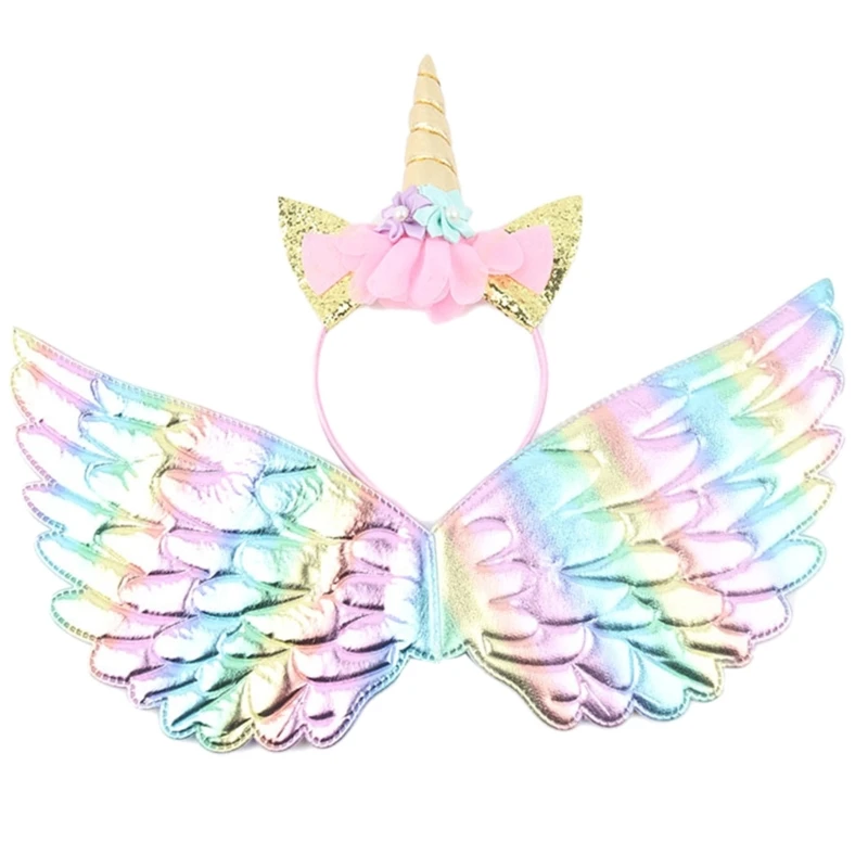 Princess Fairy Unicorn Angel Hairband Wing for Kids Girls Party Fancy Wand Carnival Costume for Cosplay DropShipping