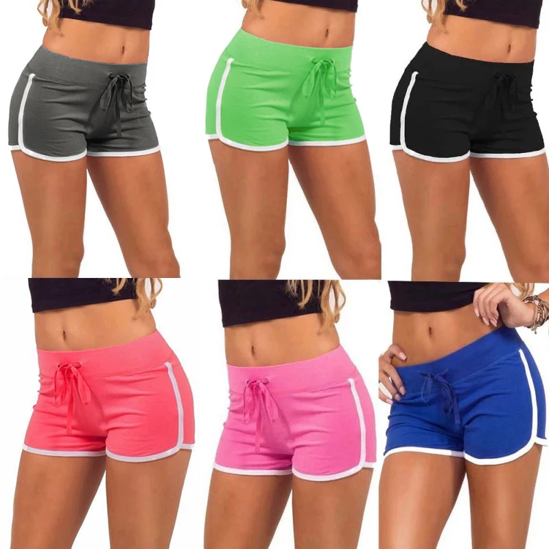 Women Cotton Shorts Yoga Short Pants Summer Fast Drying Sports Pants Contrast Binding Side Split Elastic Waist Casual Shorts