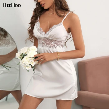 بيجامات نسائية مثيرة برقبة على شكل حرف V سوسبندر فستان نوم نسائي للربيع والصيف من الساتان رقيق خدمة منزلية منظور هدية ثوب نوم