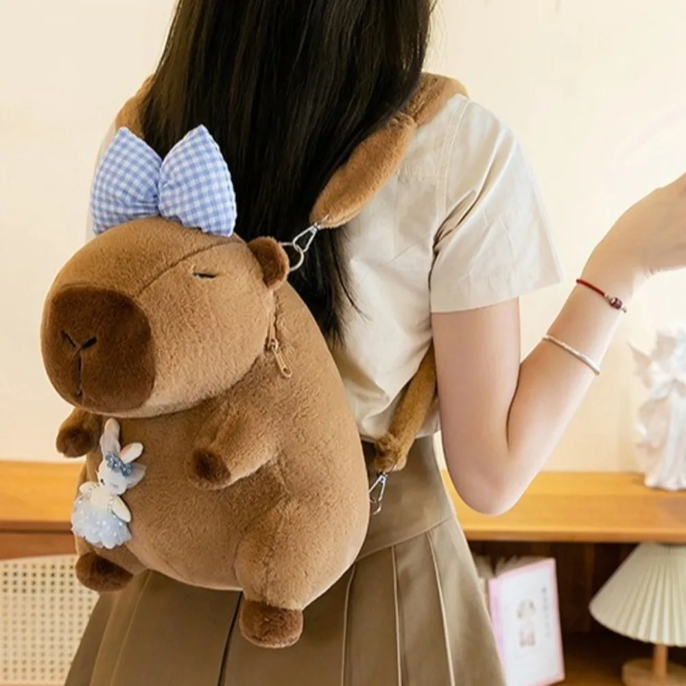 New Large Capacity Capybara Doll Backpack Cute Plush Capybara Backpack Cartoon Simplicity Hairy Capybara Flip Bag Women