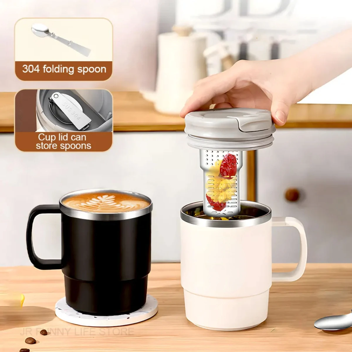 550ML Coffee Mug 304 Stainless Steel Thermal Cup With Tea Strainer And Lid Tea Cup Water Bottle  Gifts Drinkware