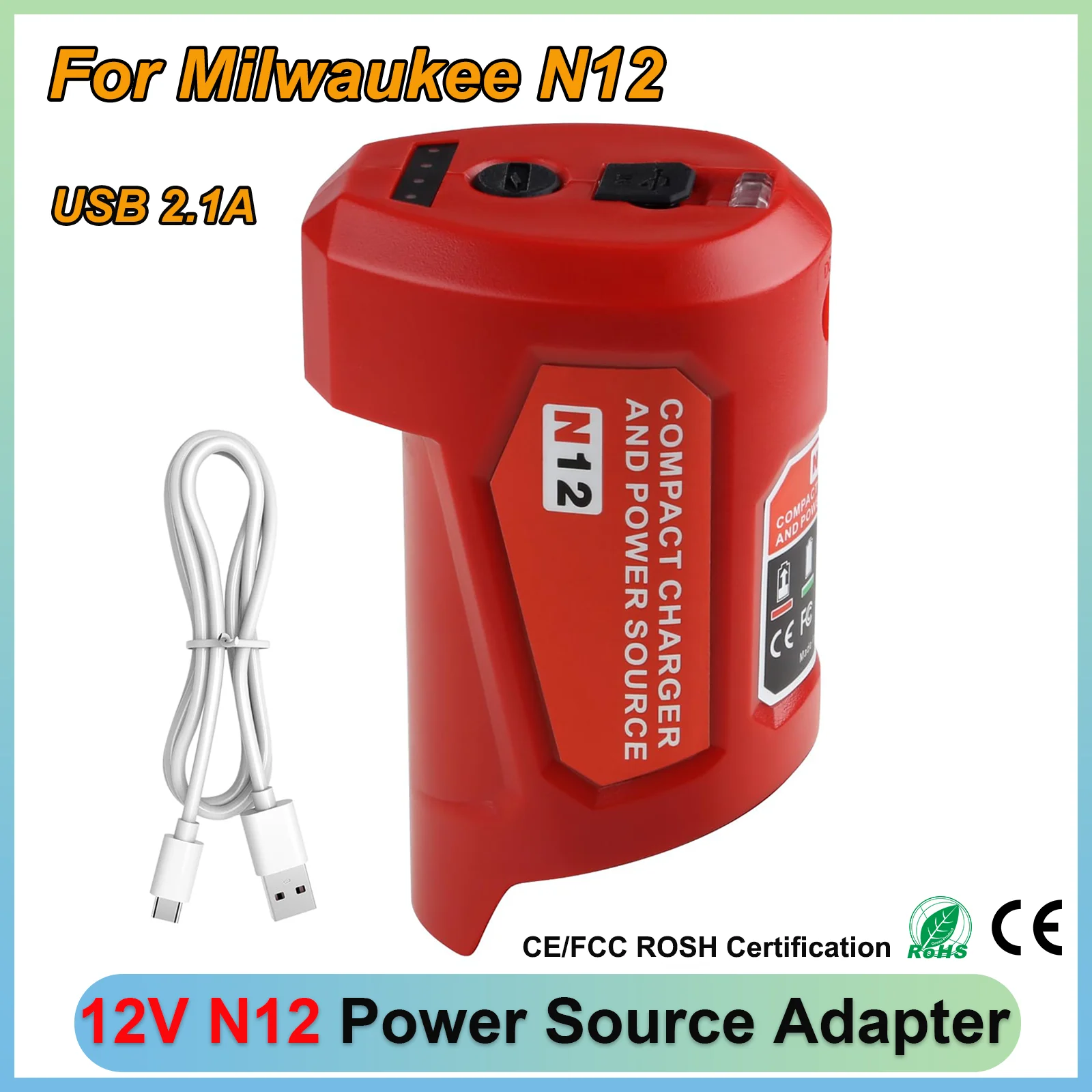12V Power Source Adapter for N12 Battery Charger with USB & Type-C Fast Charging for Milwaukee Heated Jacket 45-59-1201