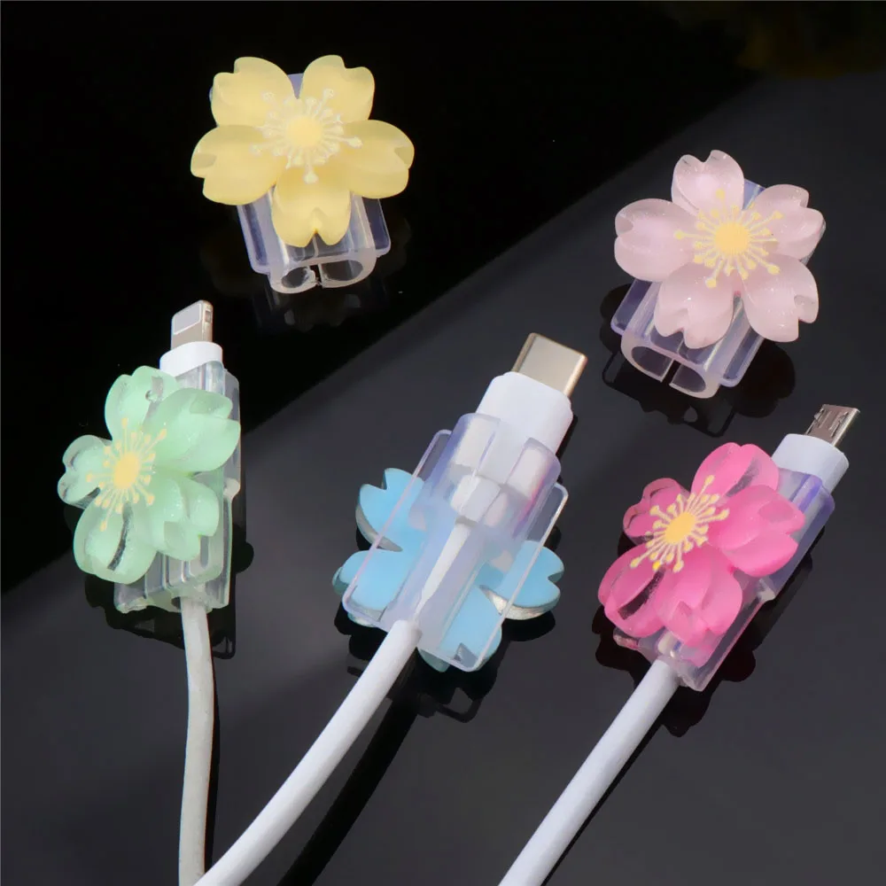 Cartoon Cable Protector Cute Flowers USB Charger Protector Cable Organizer Kawaii Data Line Cord Cable Winder For iPhone