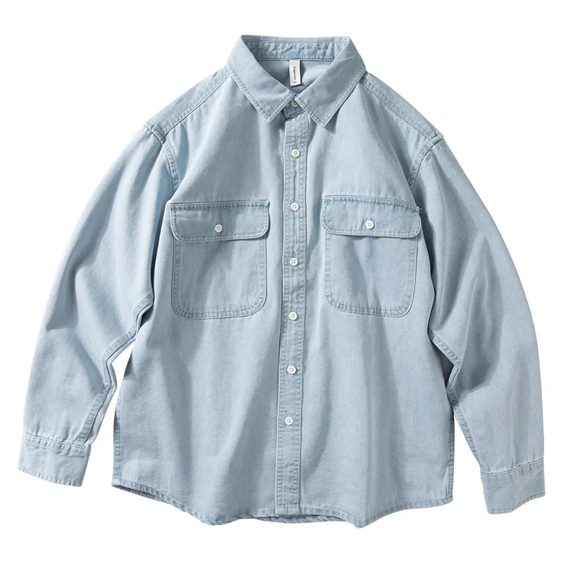 

American Sle Loose Long Sve Men's Denim irt Jaet Retro ket Workwear Couple's Outerwear Youth Trend Spring Wear