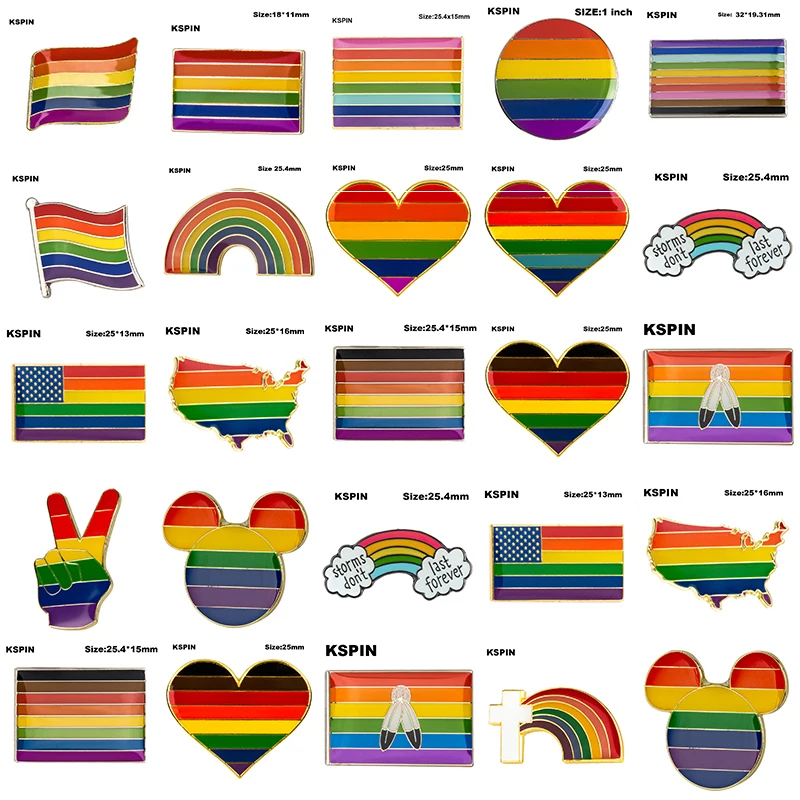 

LGBT Rainbow Lapel Pin Rainbow Metal Enamel Pins Rainbbow Flag Shape Pins Heart Shape Badge Brooches Metal Pins Jewelry Gift