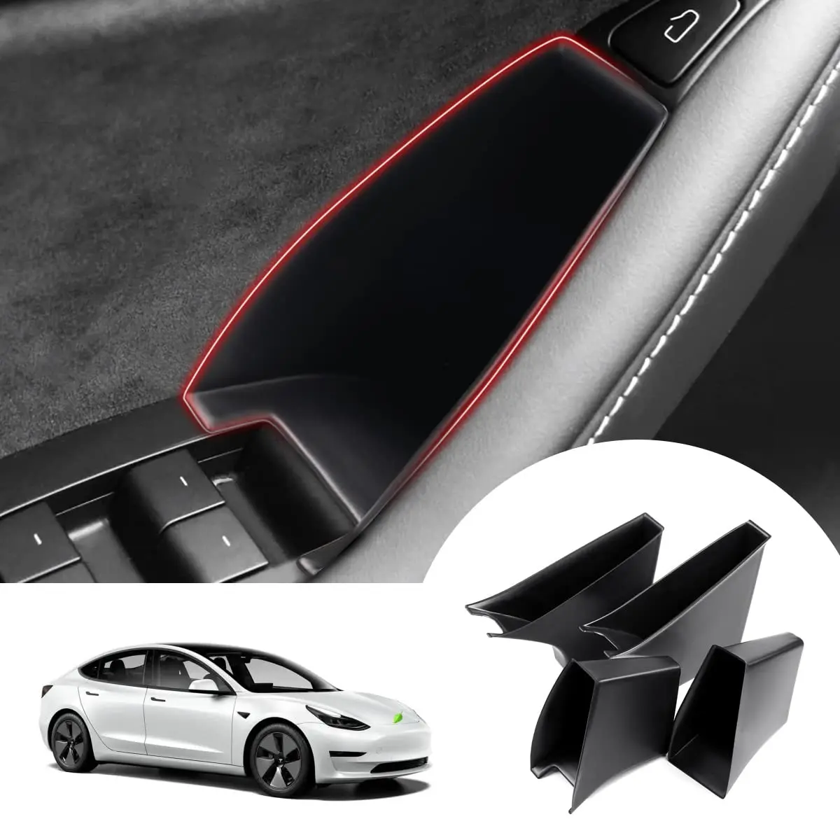 Türgriff-Aufbewahrungsbox für Tesla Model 3 Y YL Juniper Highland 2020-2026 – All-inclusive-Organizer für den inneren Türgriff – Detail 1