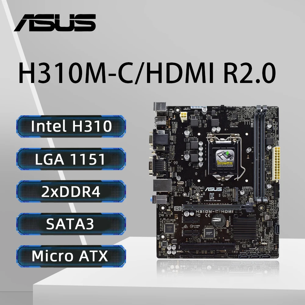 

ASUS H310 Motherboard H310M-C/HDMI R2.0 LGA1151 Support 9th/8th Gen Core i5-9400 8500 9600K i7-9700 i9-9900 CPU DDR4 HDMI mATX