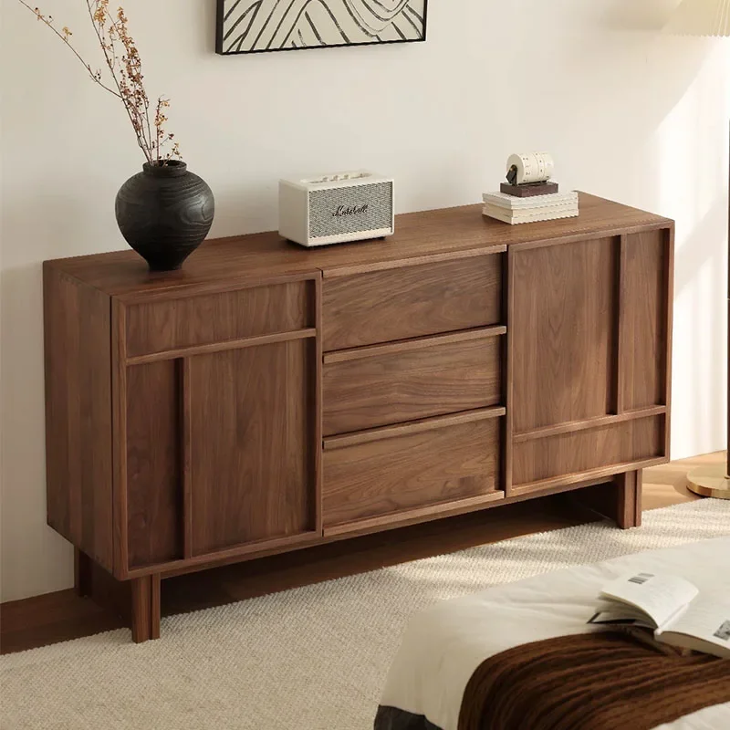 Medieval walnut solid wood bone line bucket cabinet, modern simple log wind multi-functional storage side cabinet