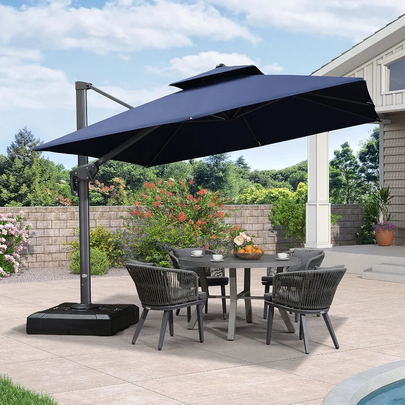 

PURPLE LEAF 10FT Cantilever Outdoor Umbrellas Large Patio Umbrella Hanging Double Top Square Offset Umbrella with 360°Rotation