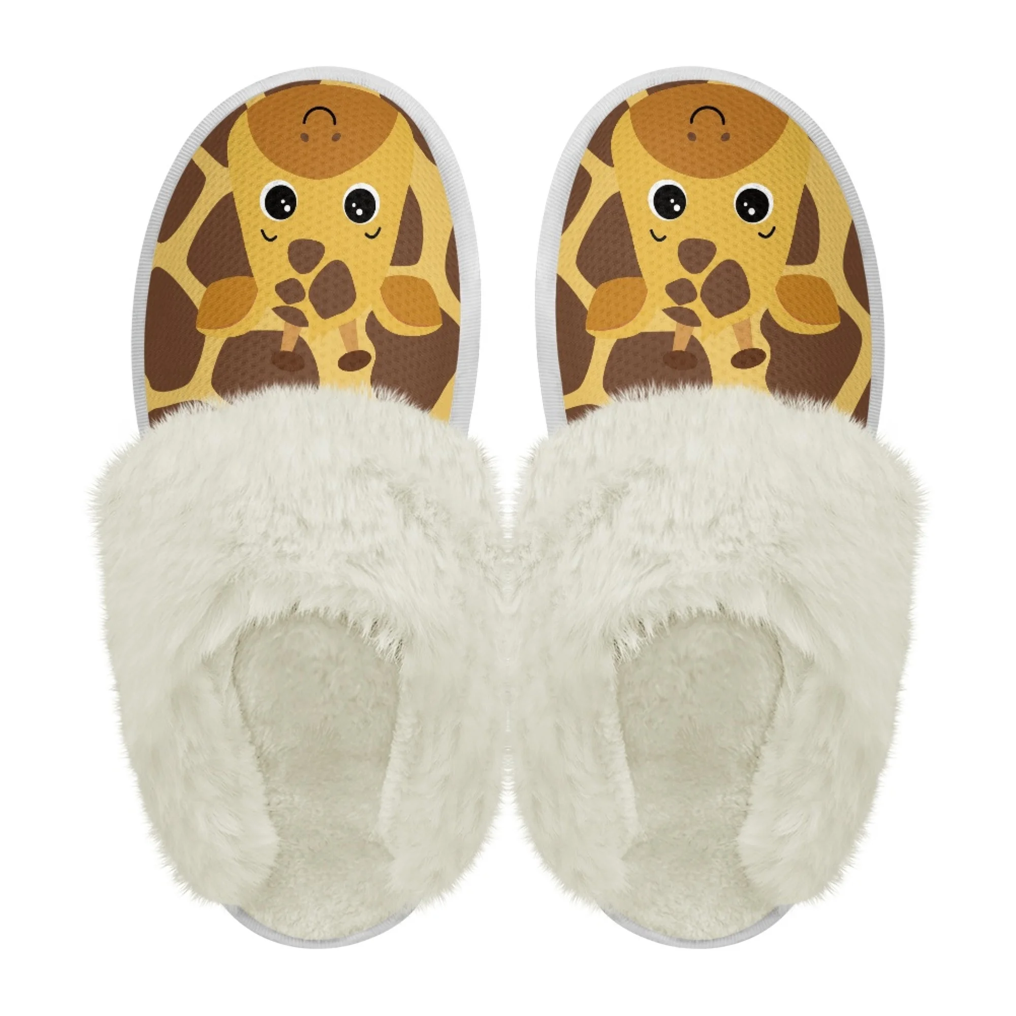 INSTANTARTS Women Flat Fuzzy Slippers Cute Cartoon Giraffe Non Slip Soft Comfortable Casual Indoor Winter Warm Shoes