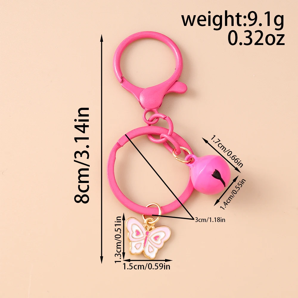 Colorful Enamel Butterfly Keychain Women Girls Small Bell Key Ring Pendants Handbag Decor DIY Handmade Jewelry Gifts