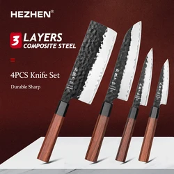 HEZHEN 1PC-4PC Kitchen Knife Set Utility Stainless Steel Forging 3 Layers Composite Steel Santoku Nakiri Kitchen Accessories