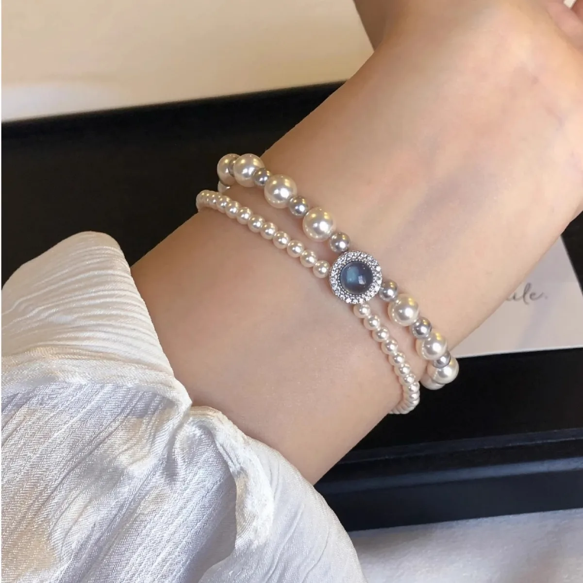 S925 Sterling Silver Pearl Bracelet Double Layered Bracelet image 5