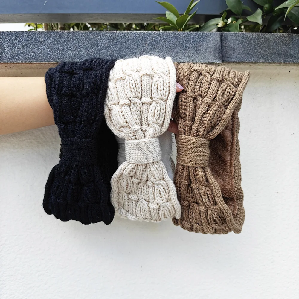 الشتاء محبوك عقال الكروشيه عمامة محبوك الأذن أدفأ مع بطانة أفخم الملتوية مطاطا عمامة أشرطة رأس إكسسوارات الشعر #5