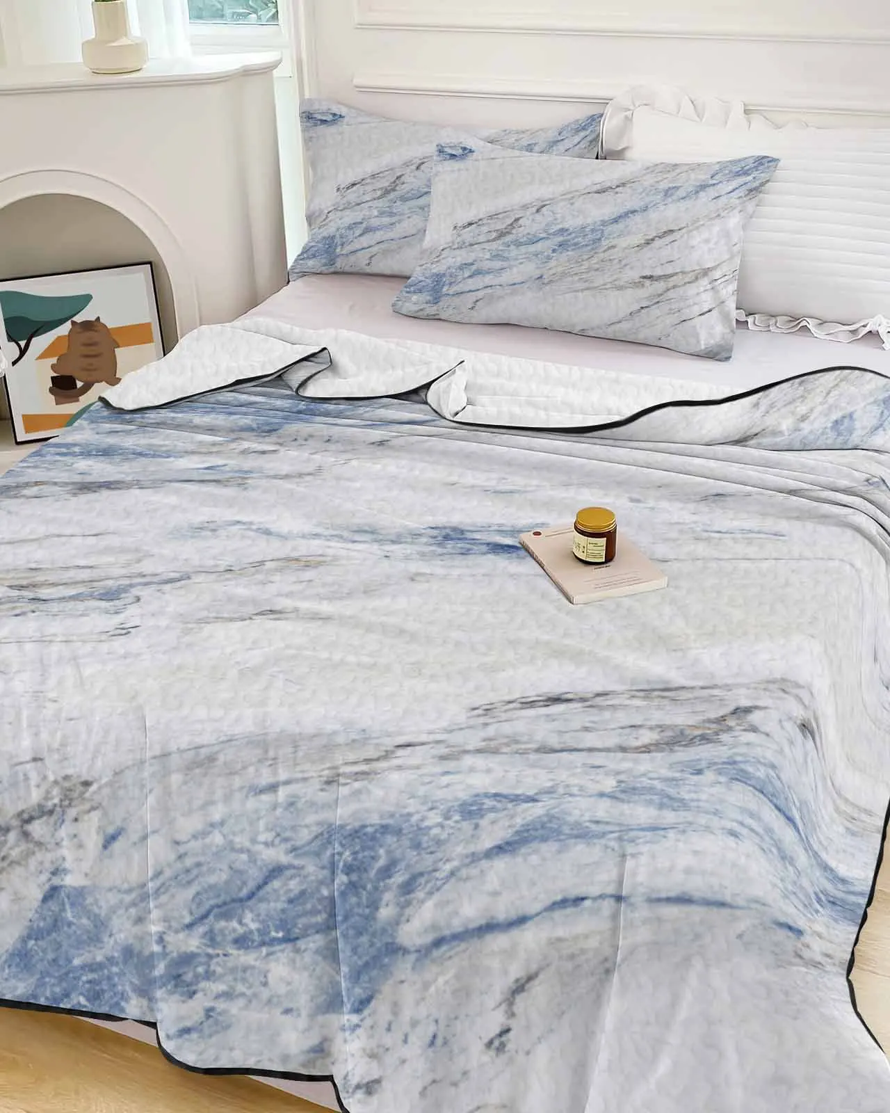 

Marble Pattern Abstract Modern White Summer Cooling Quilt Air Condition Blanket Comfortable Lightweight Bedroom Thin Quilt