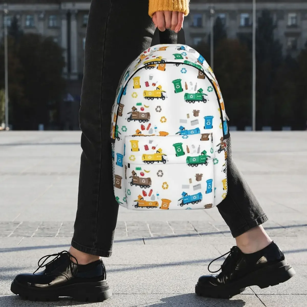 Colorful Recycling Garbage Trucks And Bins Backpack Boys Girls Bookbag Cartoon Children School Bags Laptop Rucksack Shoulder Bag