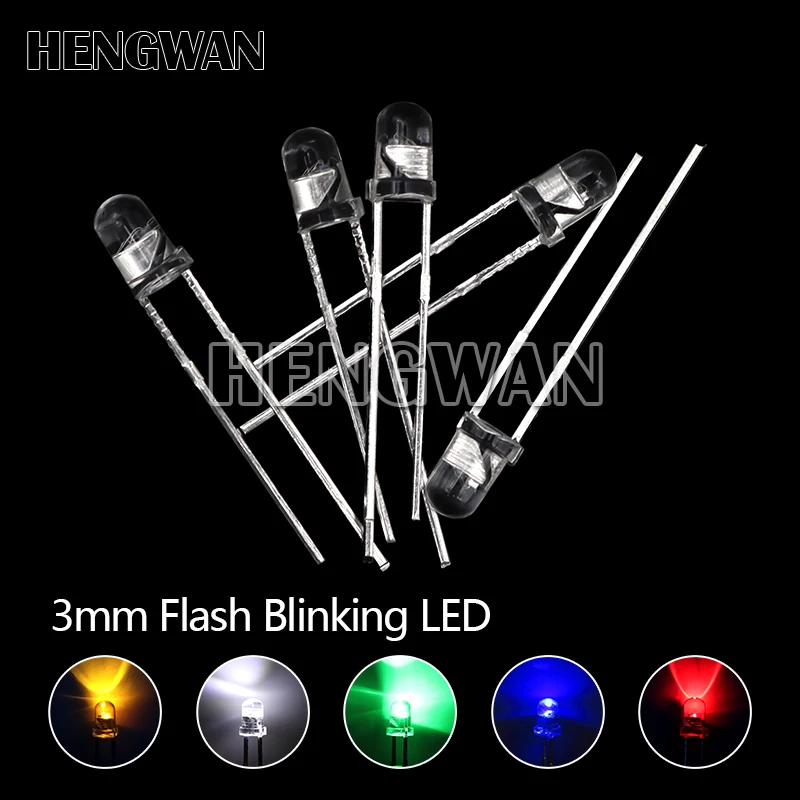 50pcs 3mm White Green Red Blue Yellow Light-Emitting-Diode Automatic Flashing LED Flash Control Blinking 3 mm LED Diode 1.5HZ