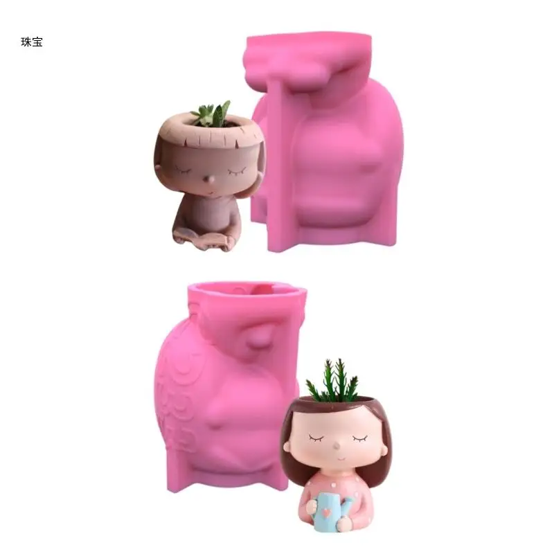 X5QE Face Flower Pot Silicone Mold Succulent Planter Concrete Mold Concrete Cement Mold for DIY Pen Holder,Home Decors