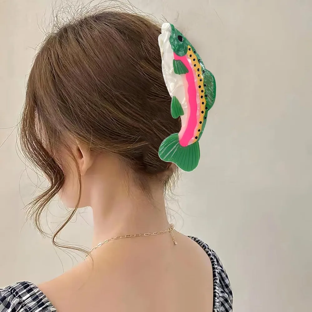 Novedad, pinza para el pelo de pez salmón, pinzas para el cabello de acetato, horquilla pequeña con garra para niñas y mujeres, pasadores lindos únicos antideslizantes para gruesas y