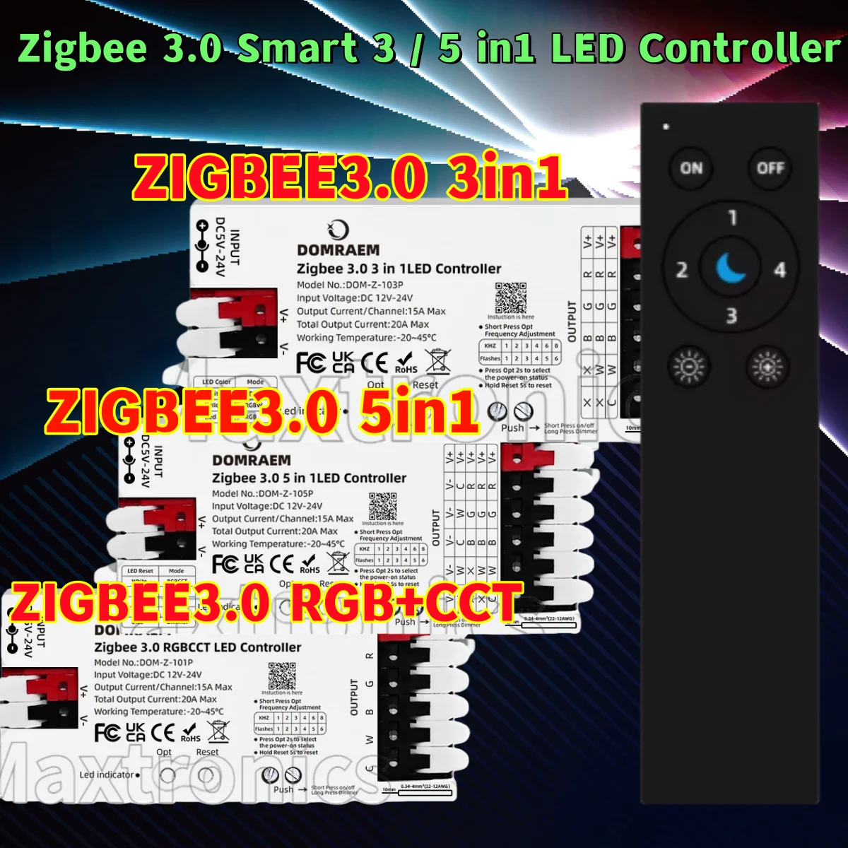 DOMRAEM Zigbee 3.0 Smart 3 / 5 in1 LED Controller Works with 3.0 Hubs (Hu*e/Echo Plus etc.)Alexa/APP WW/CW RGB RGBWCCT Strips