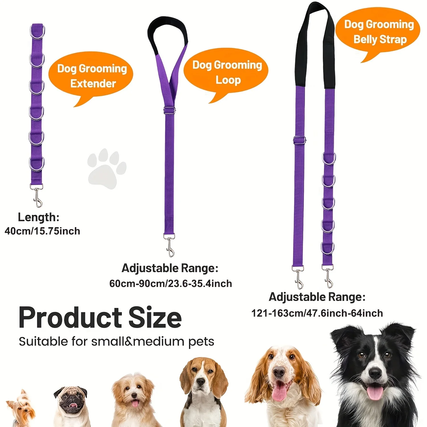 Dog Grooming Belly Strap - Dog Grooming Table Arm Extender with Clamp Extension Loop Bathing Restraint Leash No Sit Haunch Holde