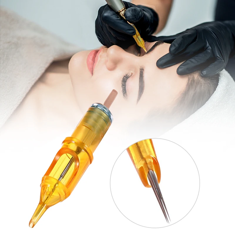 20 Teile/schachtel Tattoo Nadeln Permanent Make-Up Maschine Gelbe Libellen Körper Kunst Microblading Lippen Augenbrauen Eyeliner Tattoo Nadel