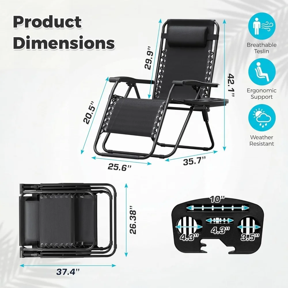 

Zero Gravity Chair Patio Folding Lawn Outdoor Lounge Gravity Camp Reclining Lounge Chair with Cup Holder Pillows, Customized