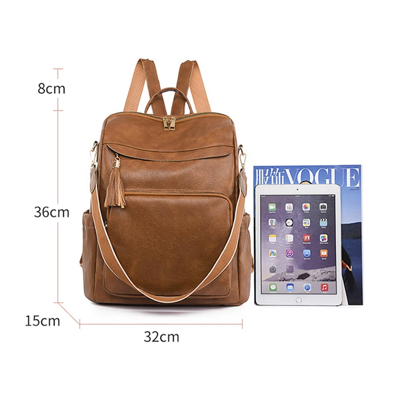 Fashion Women's Backpack Fashion Tassel Design High Quality Split Hardware Pull Head Large Capacity Retro Leisure Anti-theft Bag