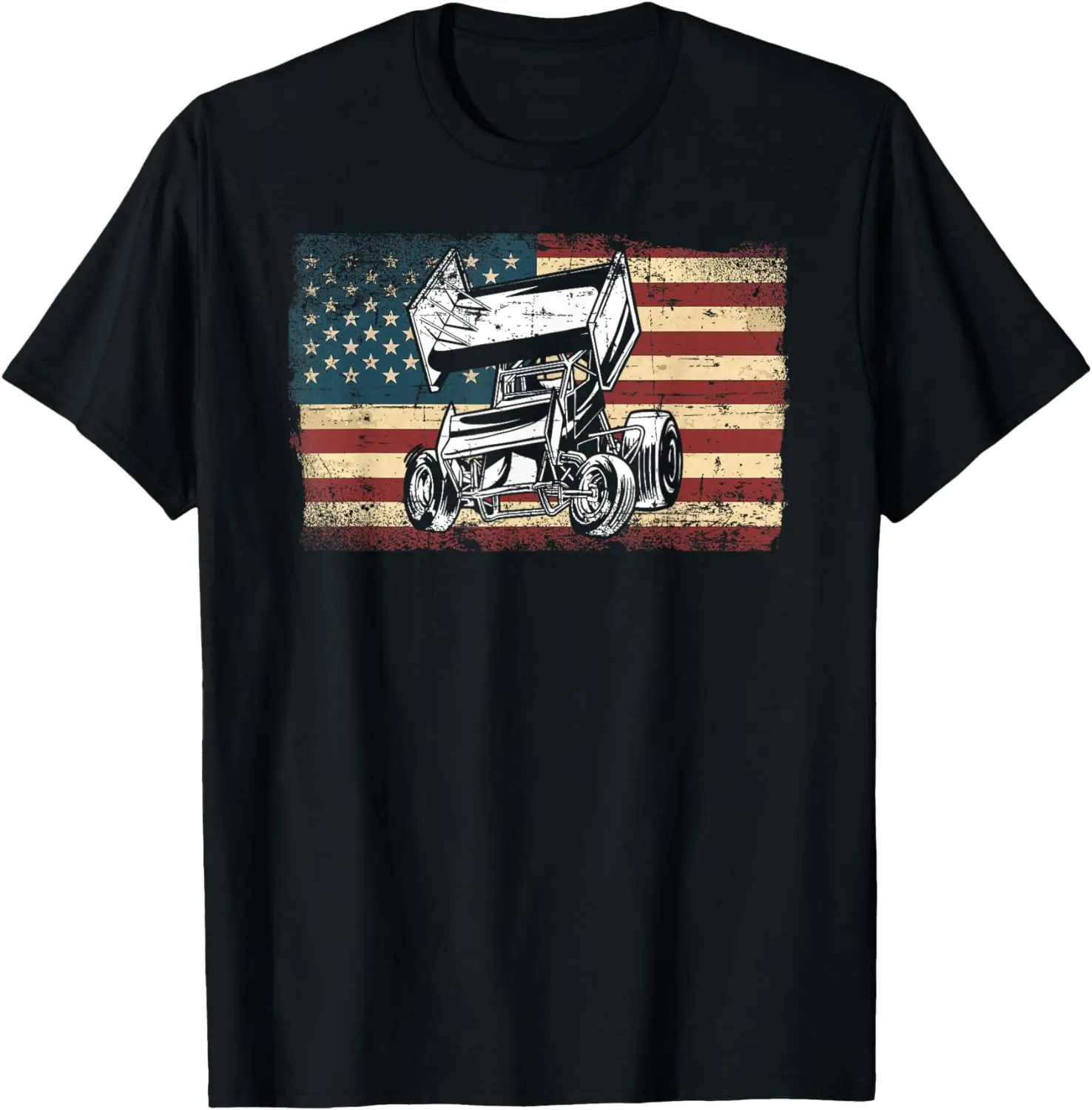 

Dirt Track Racing Sprint Car Vintage Retro American Flag T-Shirt