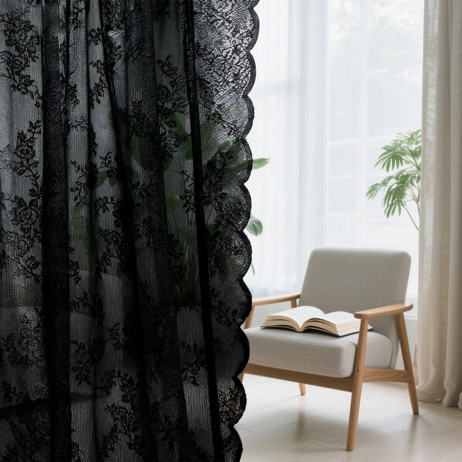 2 Stück Vintage-Blumenstickerei, Spitze, transparenter Vorhang, weiße französische Türvorhänge für Schlafzimmer, Küche, Fenster, feine Vorhänge – Detail 18