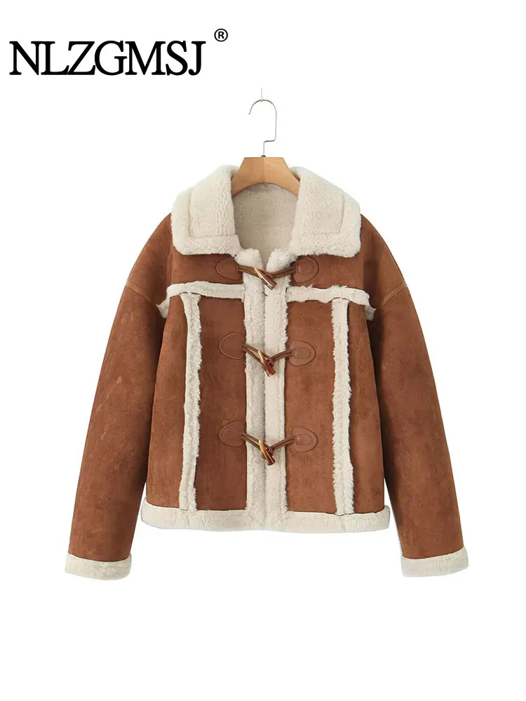 

Nlzgmsj зимнее пальто из искусственного меха для женщин, новая меховая плюшевая куртка с отложным воротником, теплая модная элегантная меховая верхняя одежда